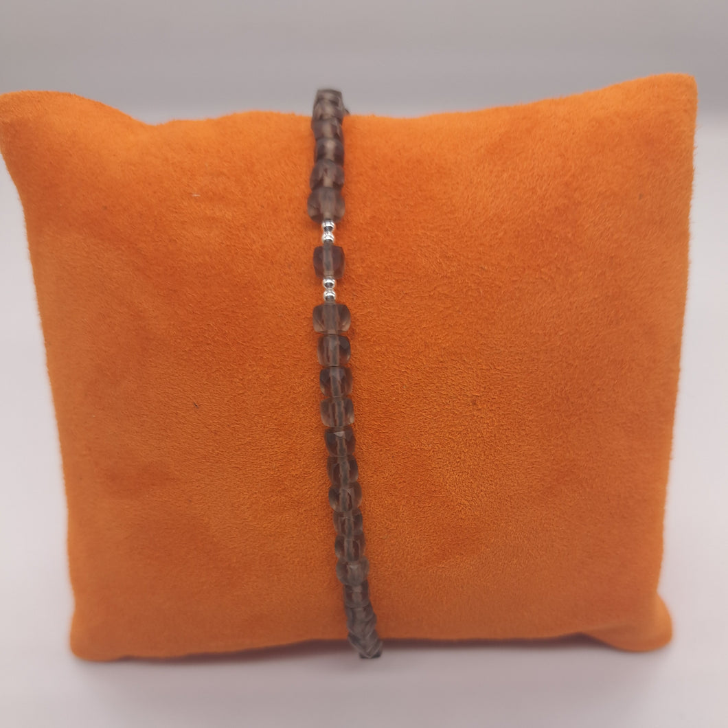 Bracelet avec perles d'argent et obsidienne fumée