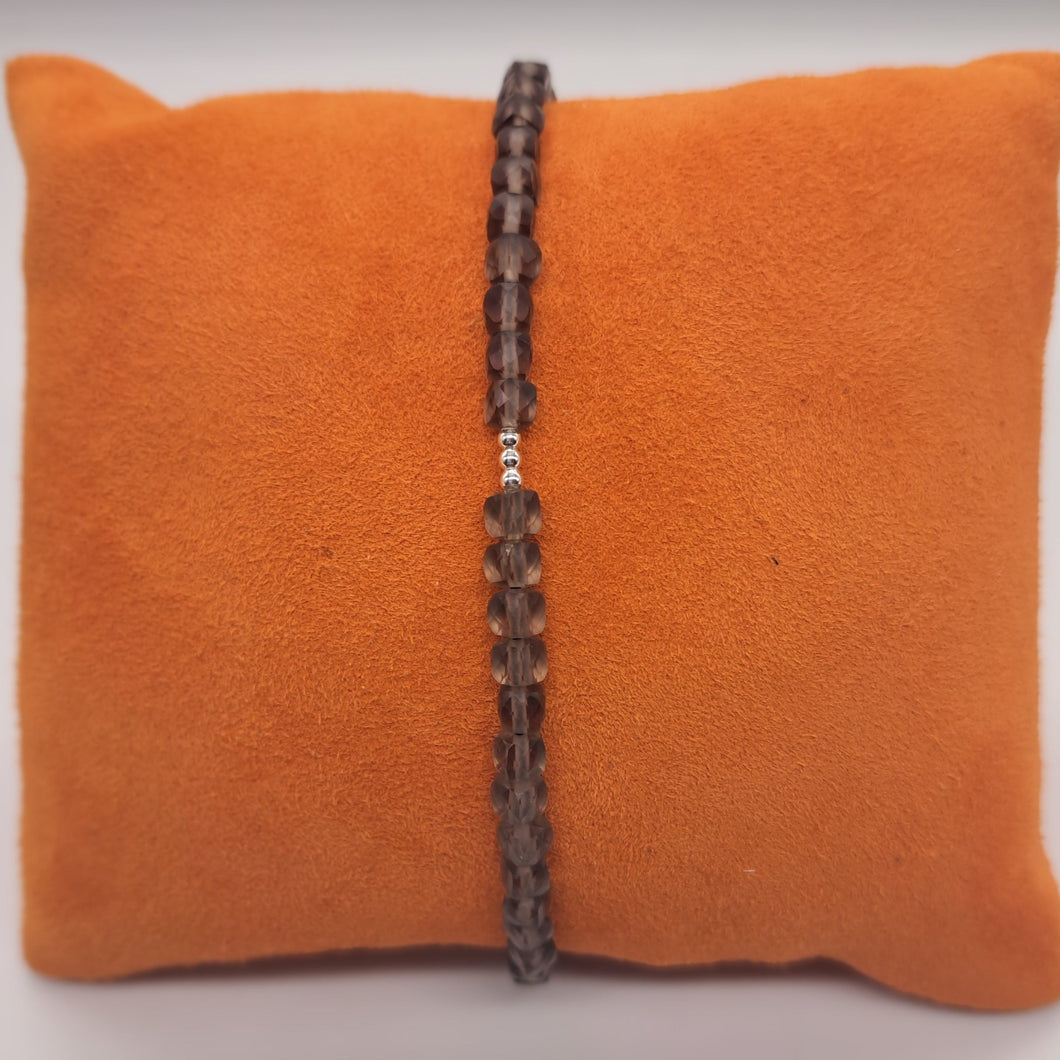 Bracelet en obsidienne fumée et argent